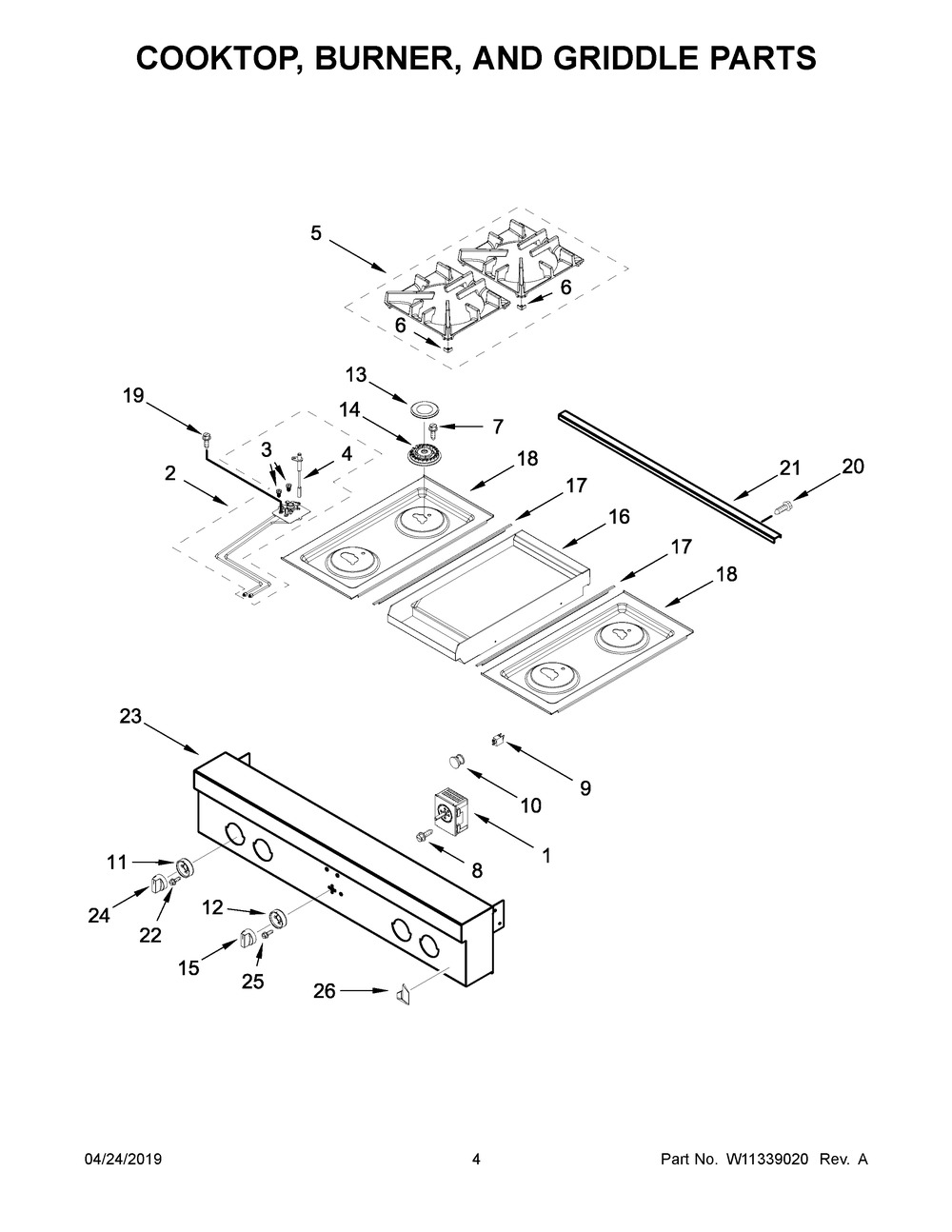 Cooktop, Burner, And Griddle Parts Diagram and Parts List for JGCP536HL00  Maytag Cooktop