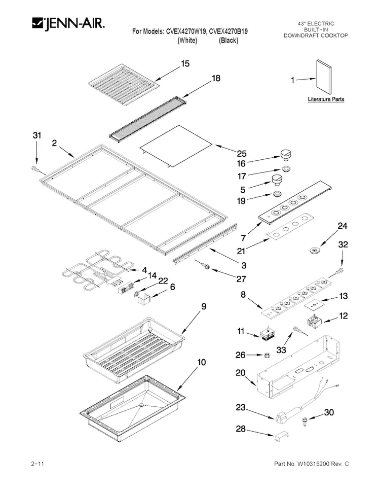 Cooktop Parts Diagram and Parts List for CVEX4270B19  Jenn-Air Cooktop