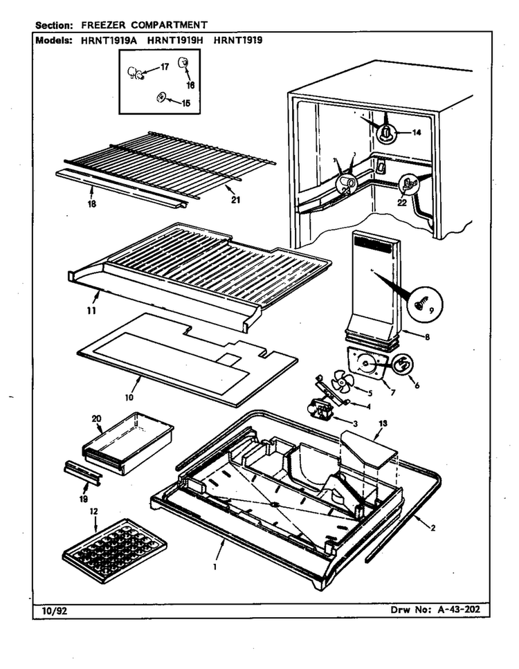 Freezer Compartment Diagram and Parts List for HRNT1919 CL55A Maytag Refrigerator