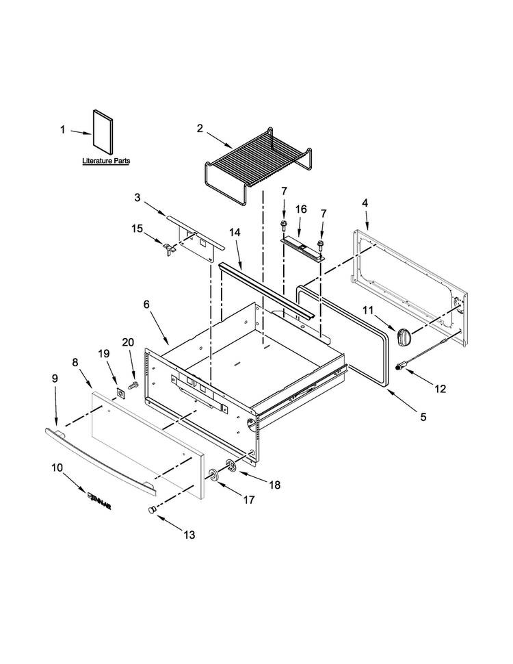 Control Panel And Drawer Parts Diagram and Parts List for JWD3027ES00  Jenn-Air Warming Drawer