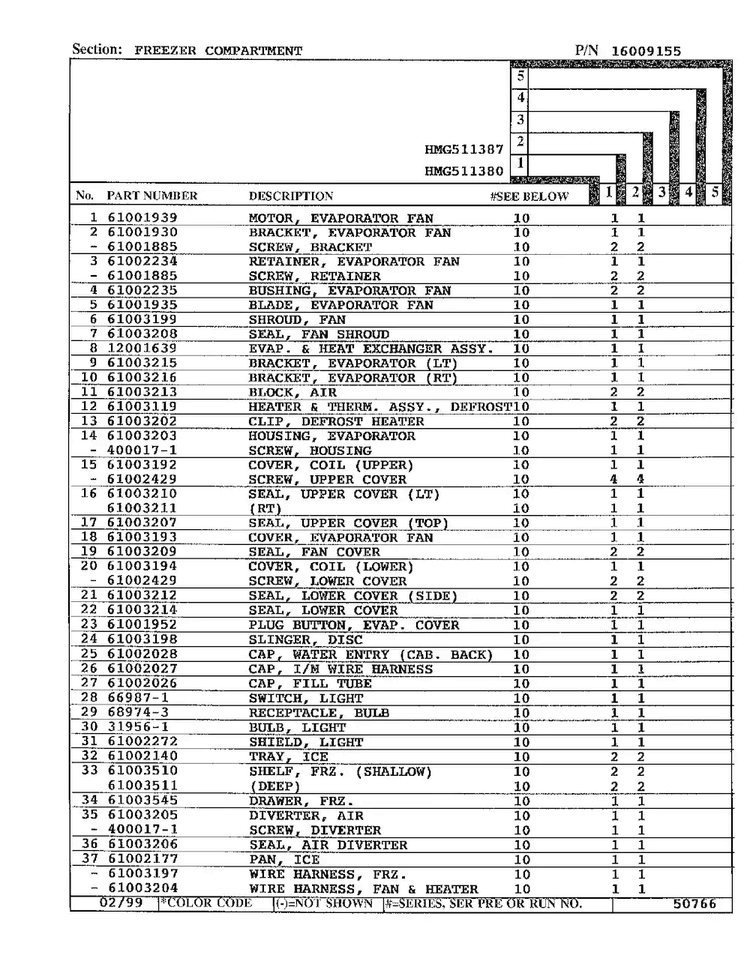 Freezer Compartment Page 2 Diagram and Parts List for HMG511387  Admiral Refrigerator
