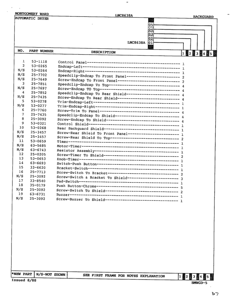 Automatic Dryer Page 2 Diagram and Parts List for 8638A REV A Norge Dryer