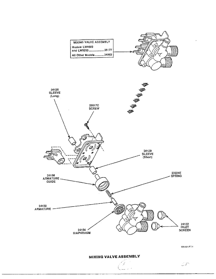 Mixing Valve Assembly Diagram and Parts List for 6497-LW-9203  Amana Washer