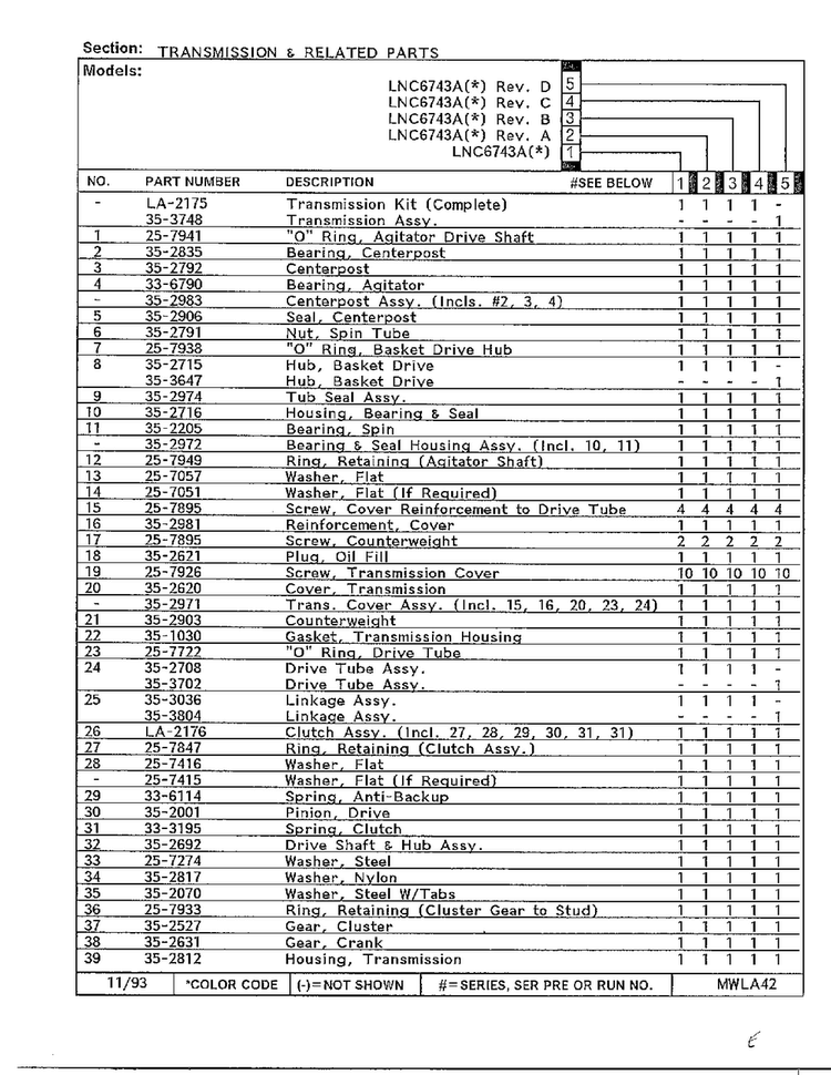 Transmission & Related Parts Page 2 Diagram and Parts List for 6743B  Norge Washer