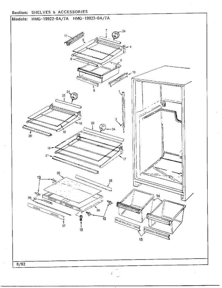 Shelves & Accessories Diagram and Parts List for 19922-7A  Admiral Refrigerator