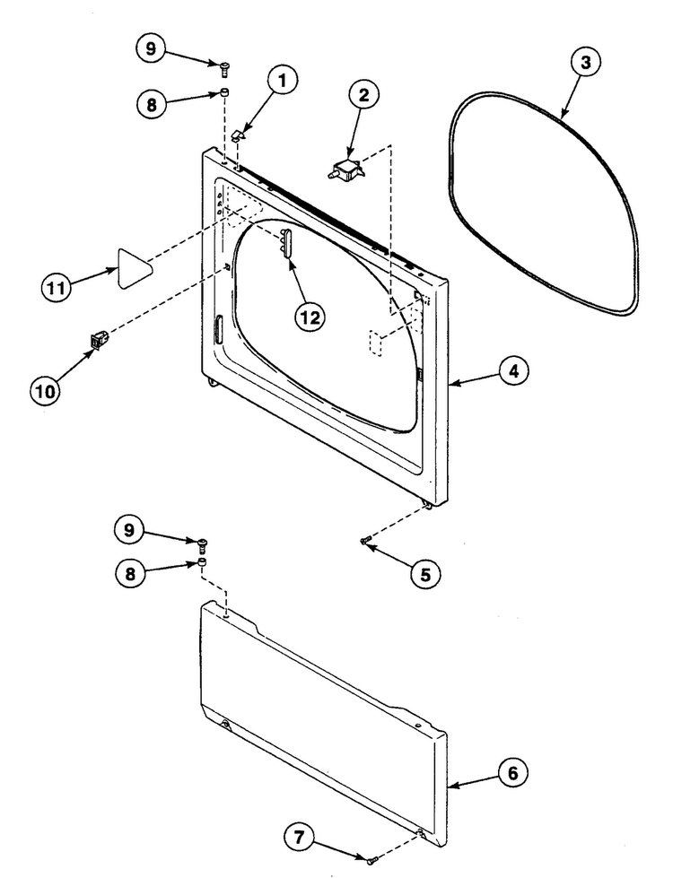 Front Assy Diagram and Parts List for SSEZ17WF1500  Speed Queen Dryer