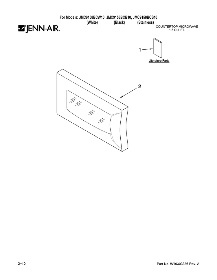 Microwave Door Parts Diagram and Parts List for JMC9158BCW10  Jenn-Air Microwave