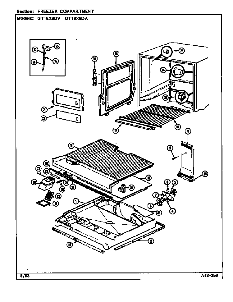Freezer Compartment Diagram and Parts List for GT18X8DV DC45A Maytag Refrigerator