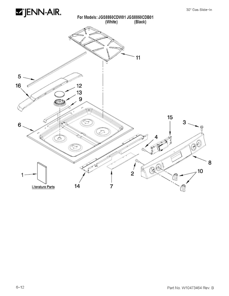 Cooktop Parts Diagram and Parts List for JGS8850CDB01  Jenn-Air Range