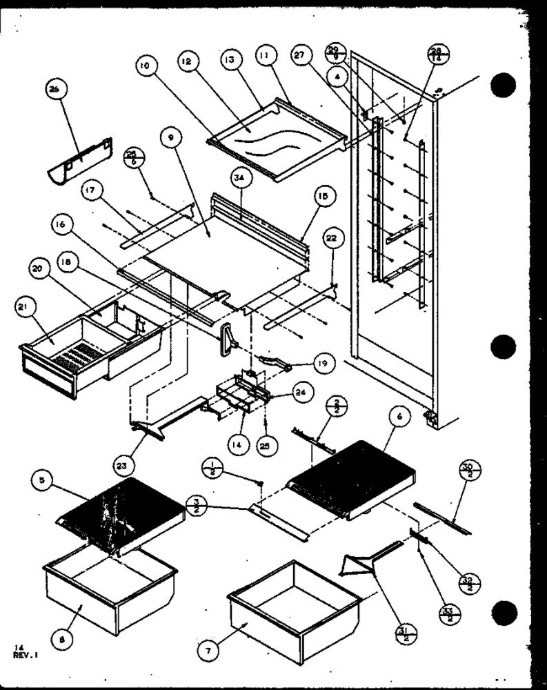 Refrigerator Shelving And Drawers 1 Diagram and Parts List for IC4N-P1110801W-SXS  Amana Refrigerator
