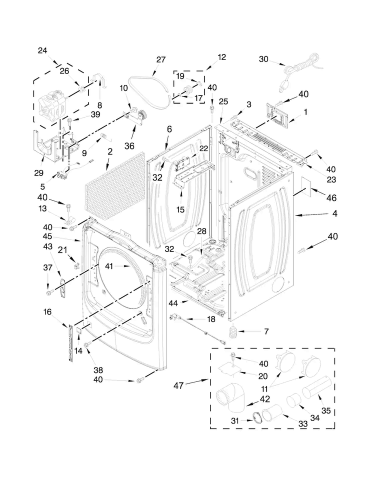 Cabinet Parts Diagram and Parts List for MGD5100DW0  Maytag Dryer