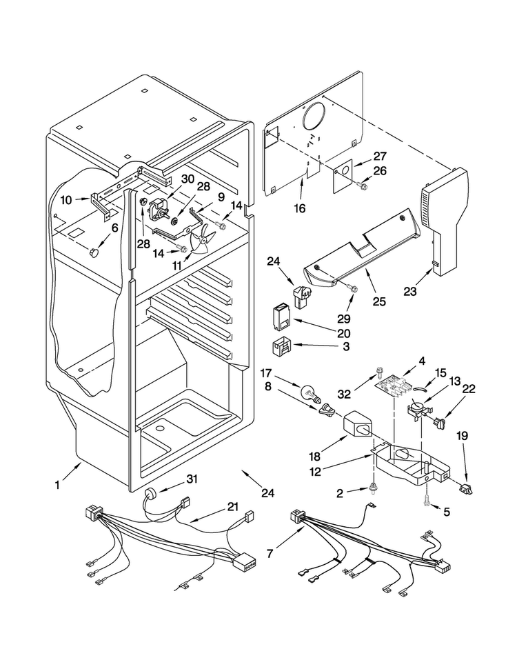 Liner Parts Diagram and Parts List for A8RXCGFXW01  Amana Refrigerator