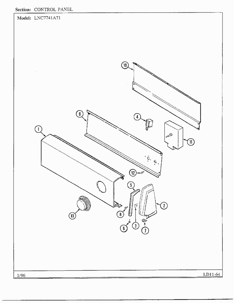 Control Panel Diagram and Parts List for 7741A71  Norge Dryer