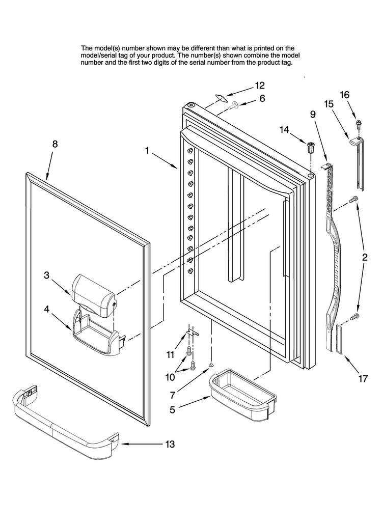 Refrigerator Door Parts Diagram and Parts List for CB19G6W14  Crosley Refrigerator