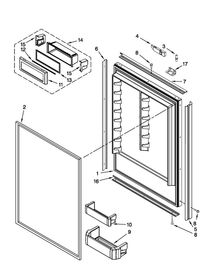 Refrigerator Door Parts Diagram and Parts List for JB36NXFXRW02  Jenn-Air Refrigerator
