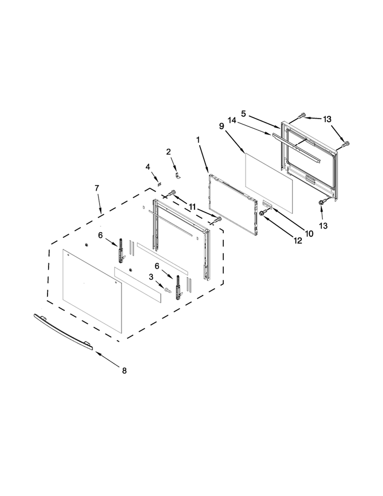 Upper Oven Door Parts Diagram and Parts List for JJW2827DB00  Jenn-Air Wall Oven