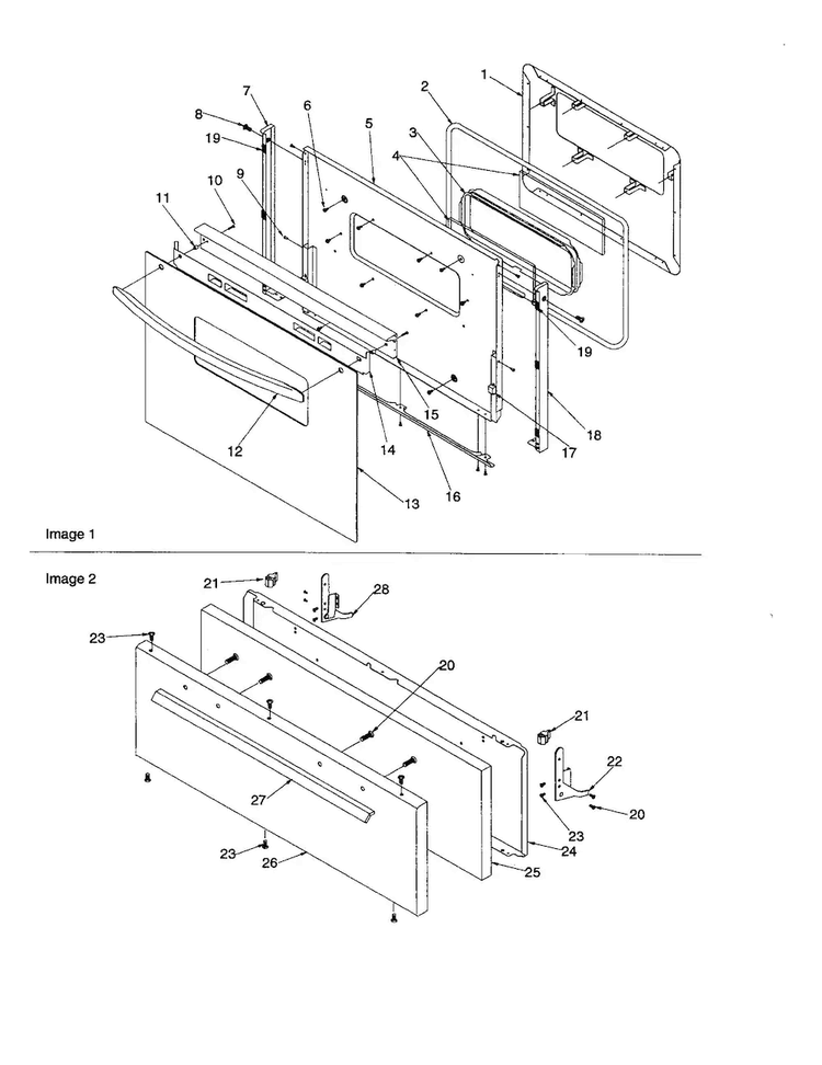 Oven Door And Broiler Door Diagram and Parts List for ARG3600L-P1143362NL  Amana Range