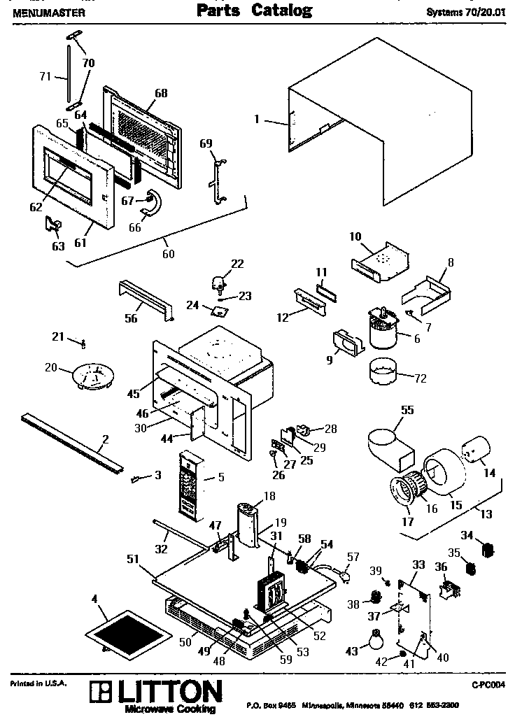 Replacement Parts Diagram and Parts List for 70 2001 Amana Microwave