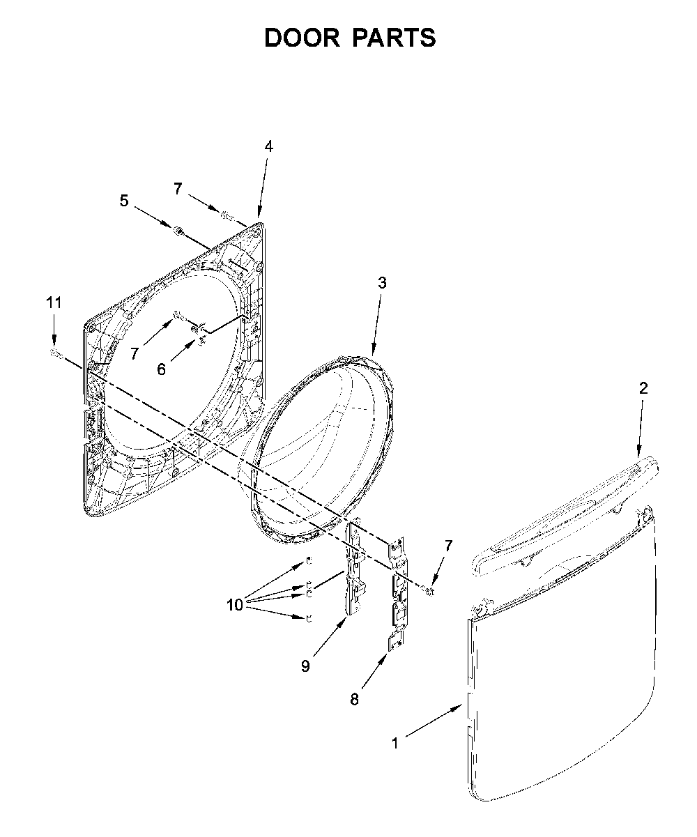 Door parts Diagram and Parts List for MHW6630HW2  Maytag Washer