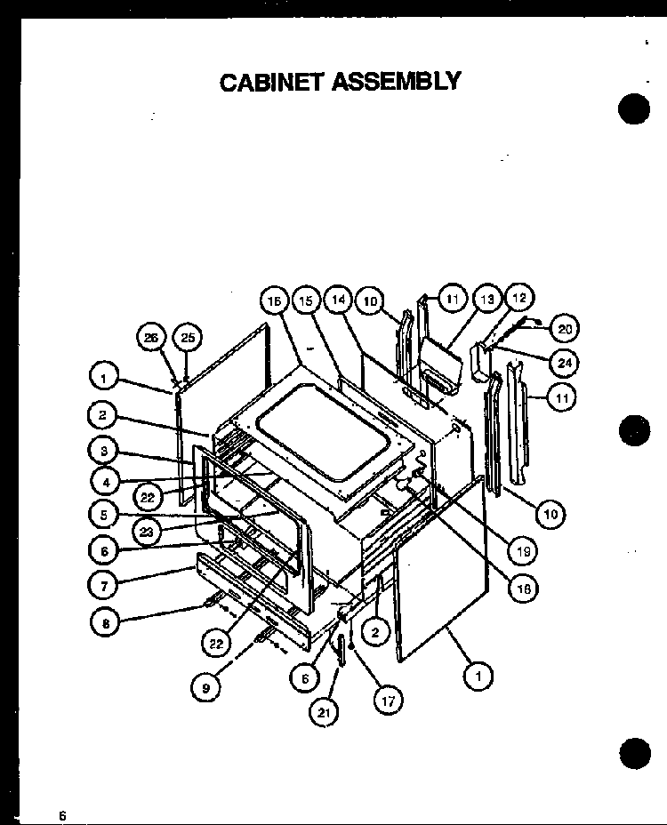 Cabinet Assembly Diagram and Parts List for RLS258UW P1141140NW Caloric Range