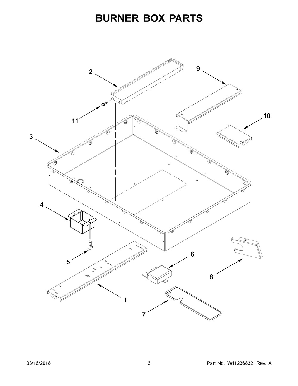 Burner Box Parts Diagram and Parts List for JED4536GS01  Maytag Cooktop
