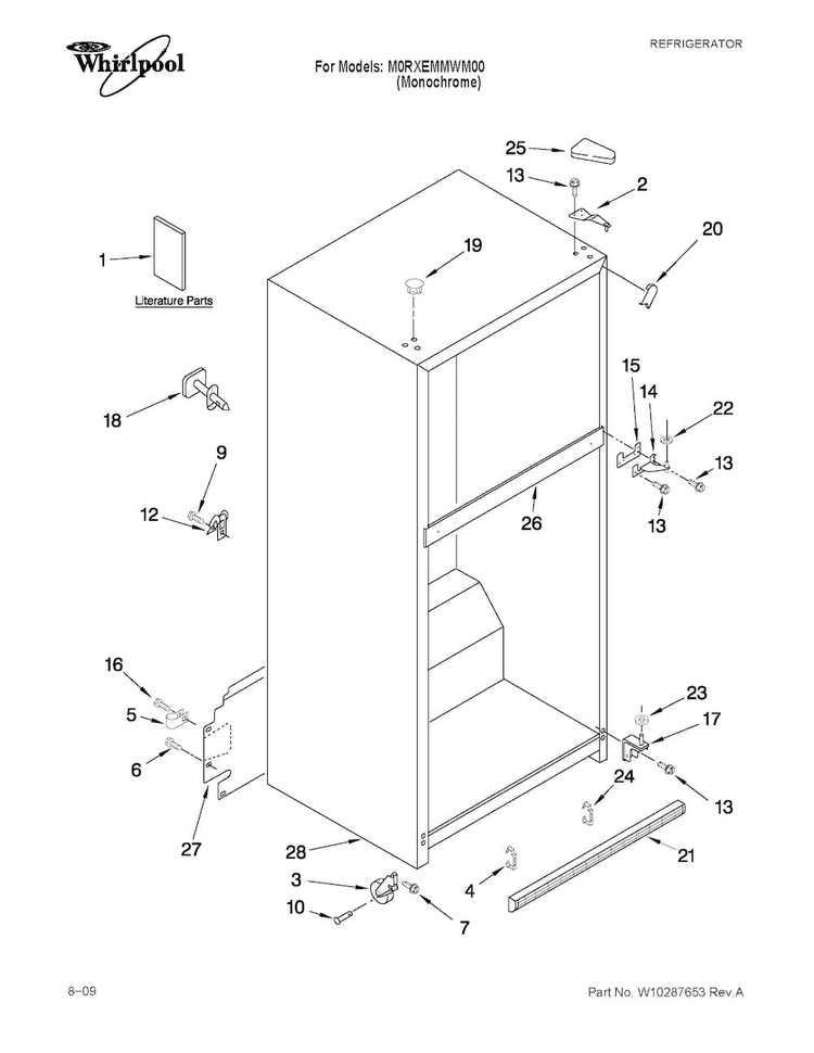 Cabinet Parts Diagram and Parts List for M0RXEMMWM00  Maytag Refrigerator