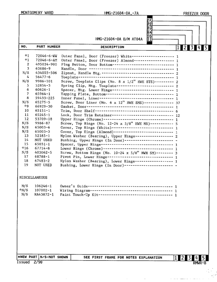 Freezer Door Page 2 Diagram and Parts List for 21604A  Admiral Refrigerator
