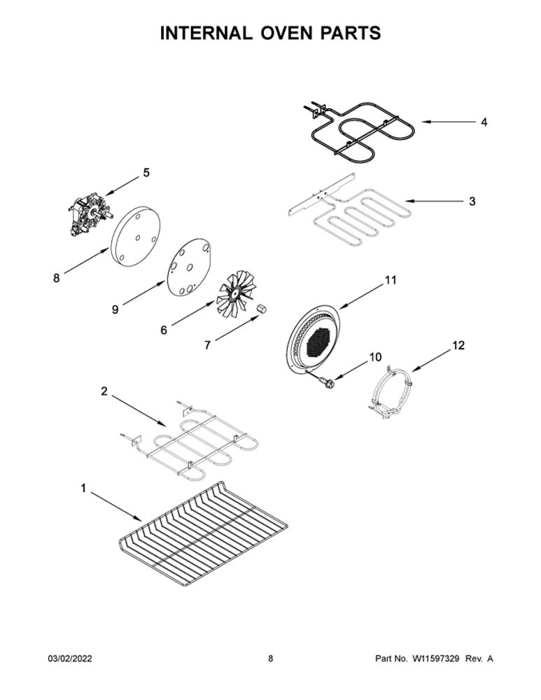 Internal Oven Parts Diagram and Parts List for MET8800FZ05  Maytag Range