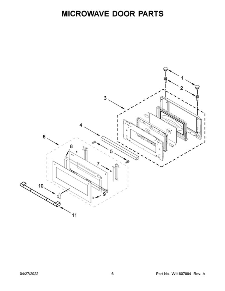 Microwave Door Parts Diagram and Parts List for JMC2427LL00  Maytag Microwave