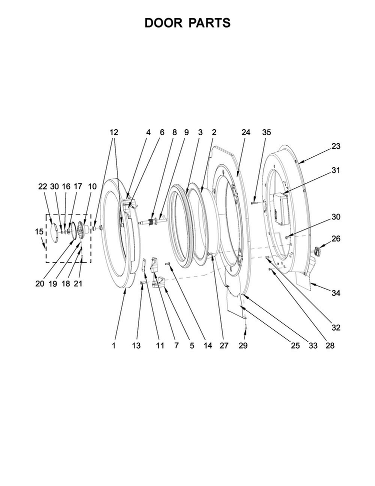 Door Parts Diagram and Parts List for MXS55PDATS  Maytag Washer