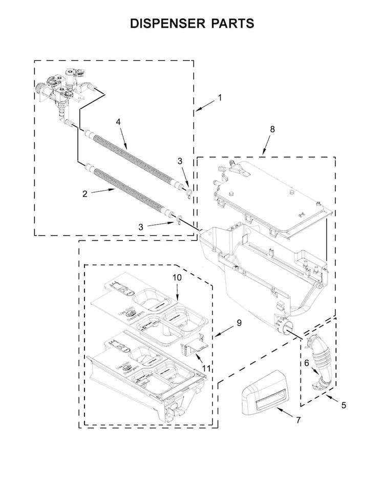Dispenser Parts Diagram and Parts List for MHW5100DW0  Maytag Washer