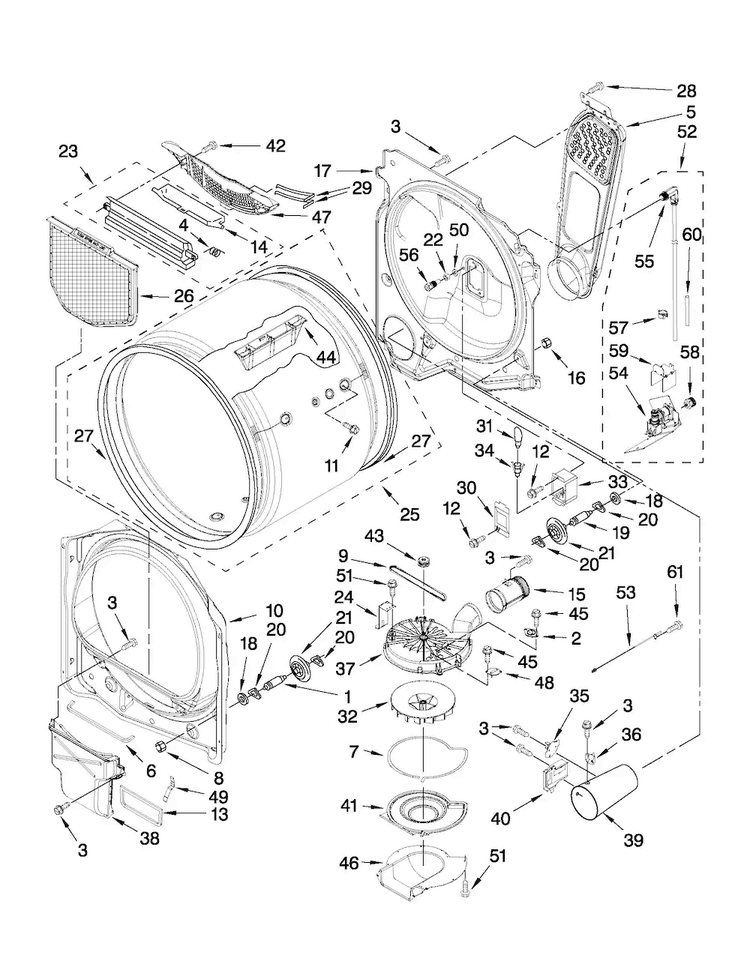 Bulkhead Parts Diagram and Parts List for MGDB850YG0  Maytag Dryer