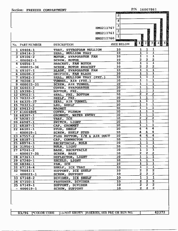 Freezer Compartment Page 2 Diagram and Parts List for HMG211760  Admiral Refrigerator