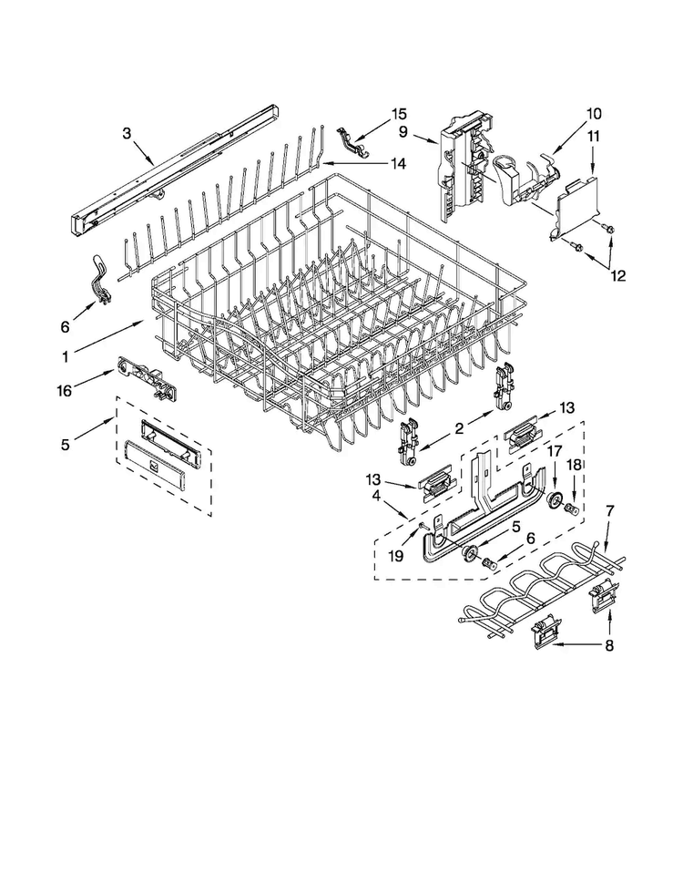 Upper Rack And Track Parts Diagram and Parts List for JDB3600AWS0  Jenn-Air Dishwasher