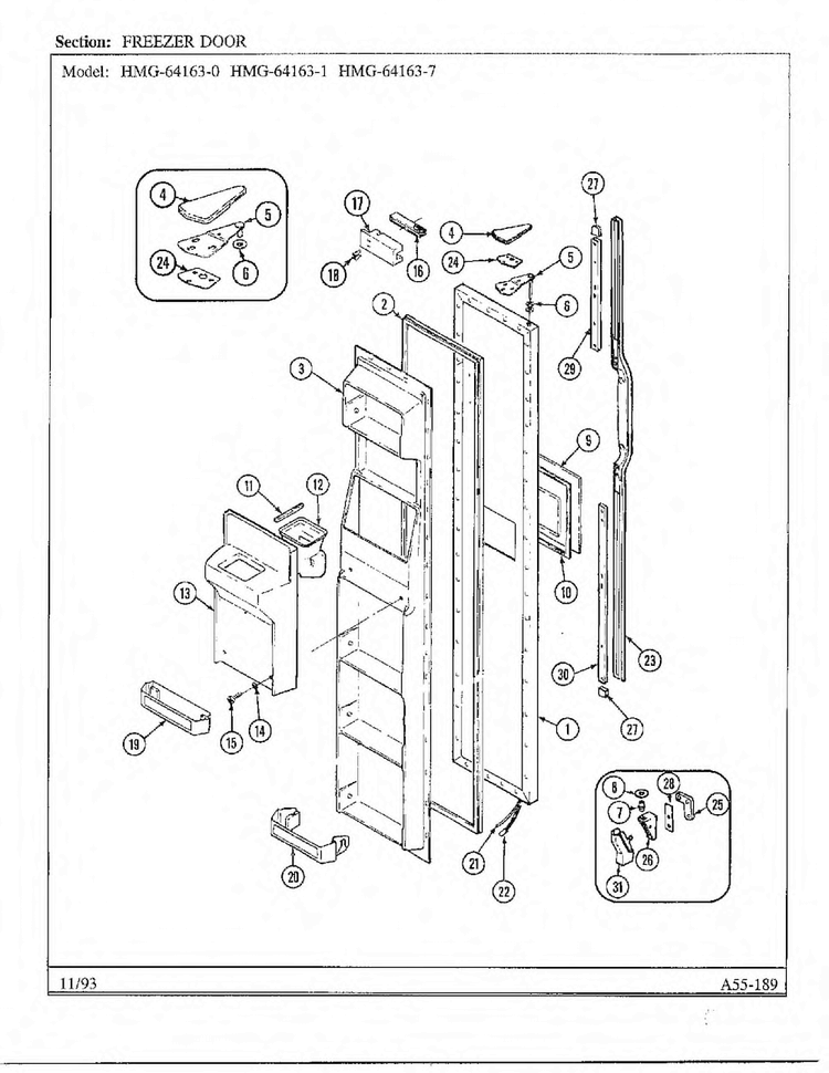 Freezer Door Diagram and Parts List for 64163-0A  Admiral Refrigerator