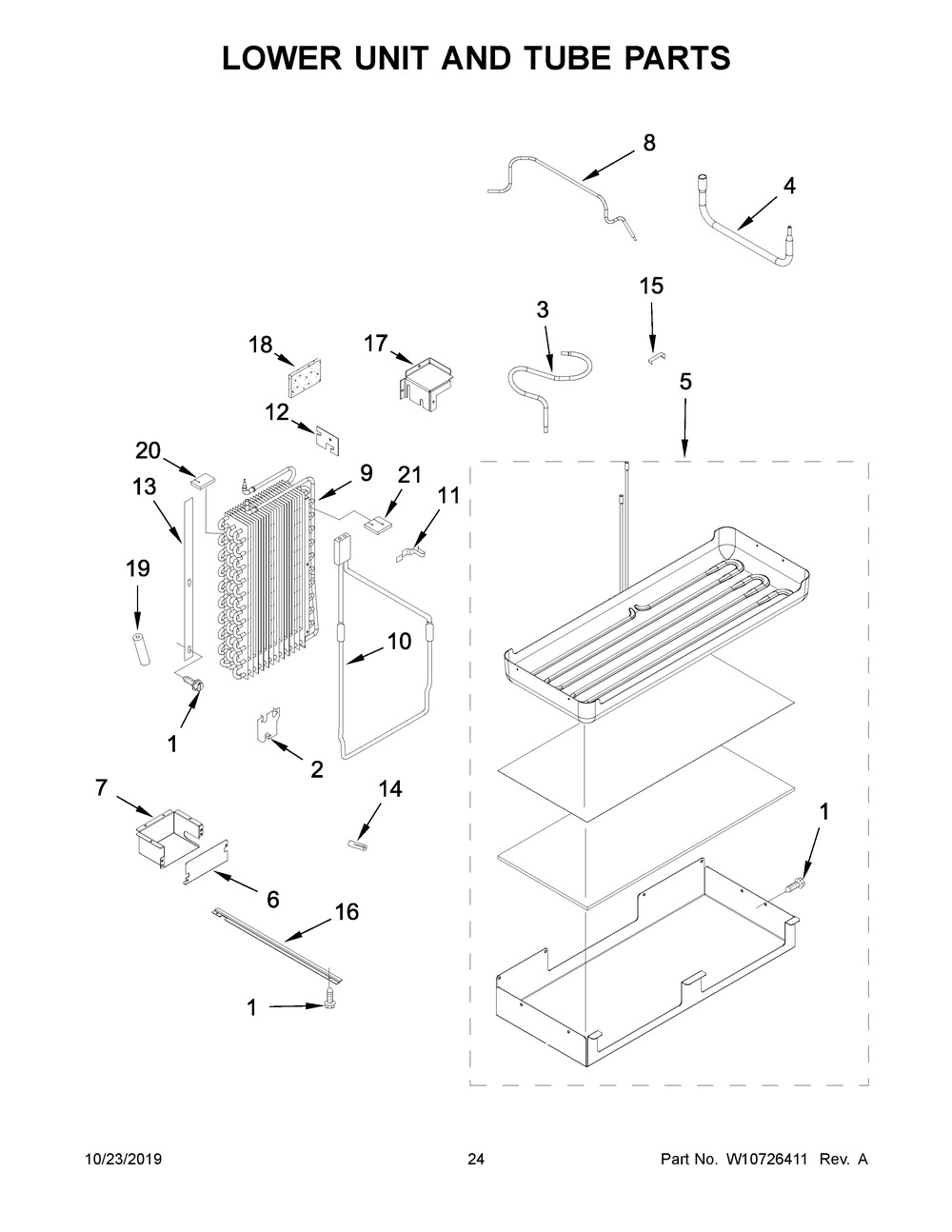 Lower Unit And Tube Parts Diagram and Parts List for JS48NXFXDW10  Maytag Refrigerator