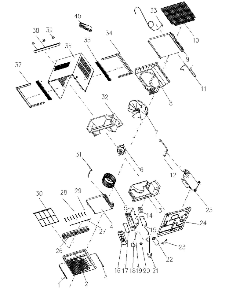 Cabinet Parts Diagram and Parts List for AW-05CR1FHU  Admiral Air Conditioner