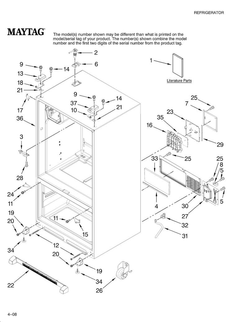 Cabinet Parts Diagram and Parts List for MFI2569VEB0  Maytag Refrigerator