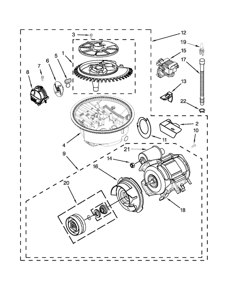 Pump And Motor Parts Diagram and Parts List for MDBH949PAB3  Maytag Dishwasher