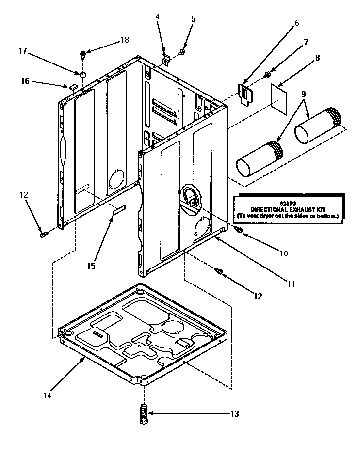 Cabinet, Exhaust Duct & Base Diagram and Parts List for LEM547L-P1176706WL  Amana Dryer
