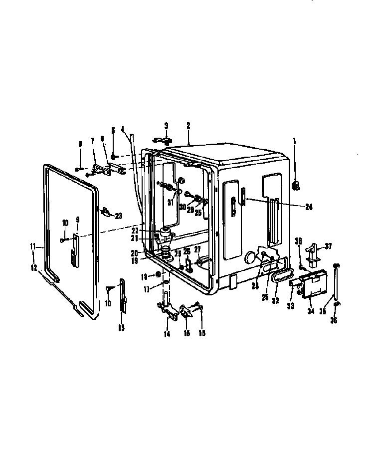 Tub Details Diagram and Parts List for DCR-225-1C-OM  Caloric Dishwasher