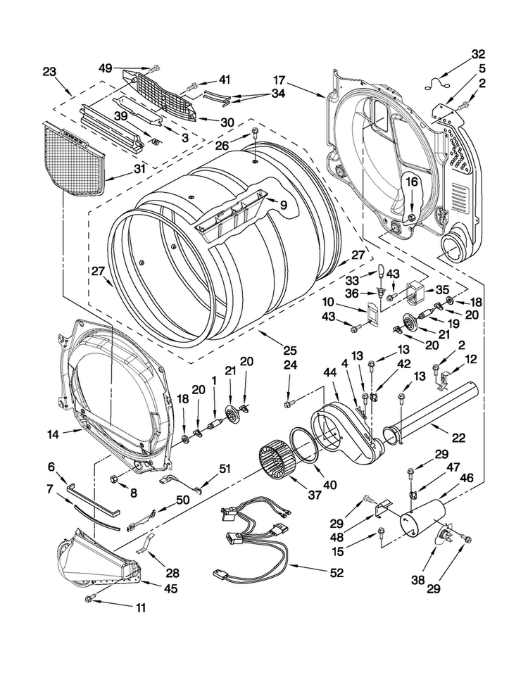 Bulkhead Parts Diagram and Parts List for MGDE250XL0  Maytag Dryer