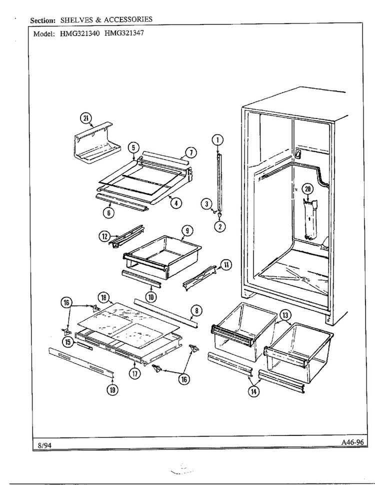Shelves And Accessories Diagram and Parts List for 321340  Admiral Refrigerator