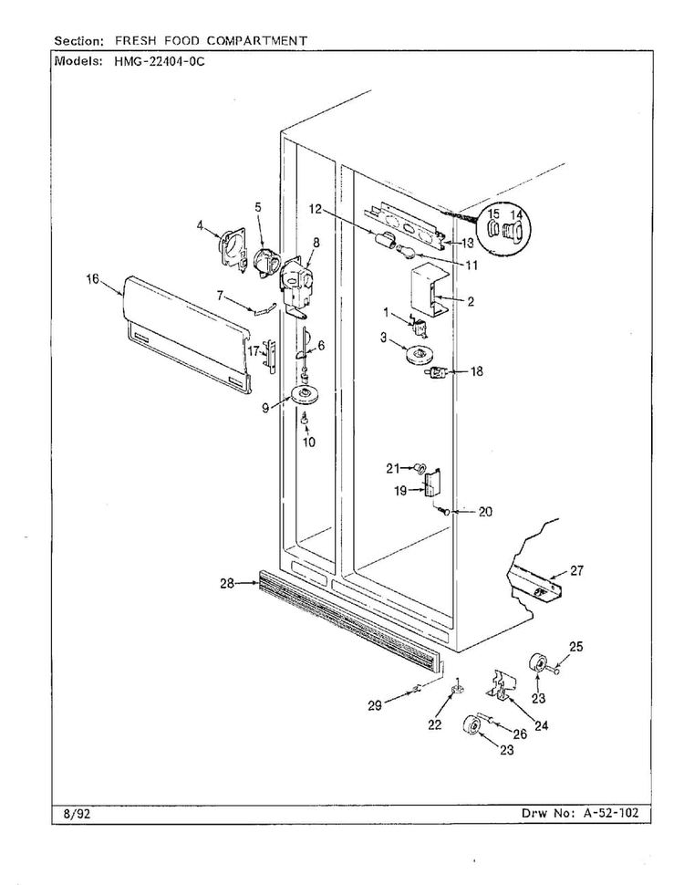 Fresh Food Compartment Diagram and Parts List for 22404-0C  Admiral Refrigerator