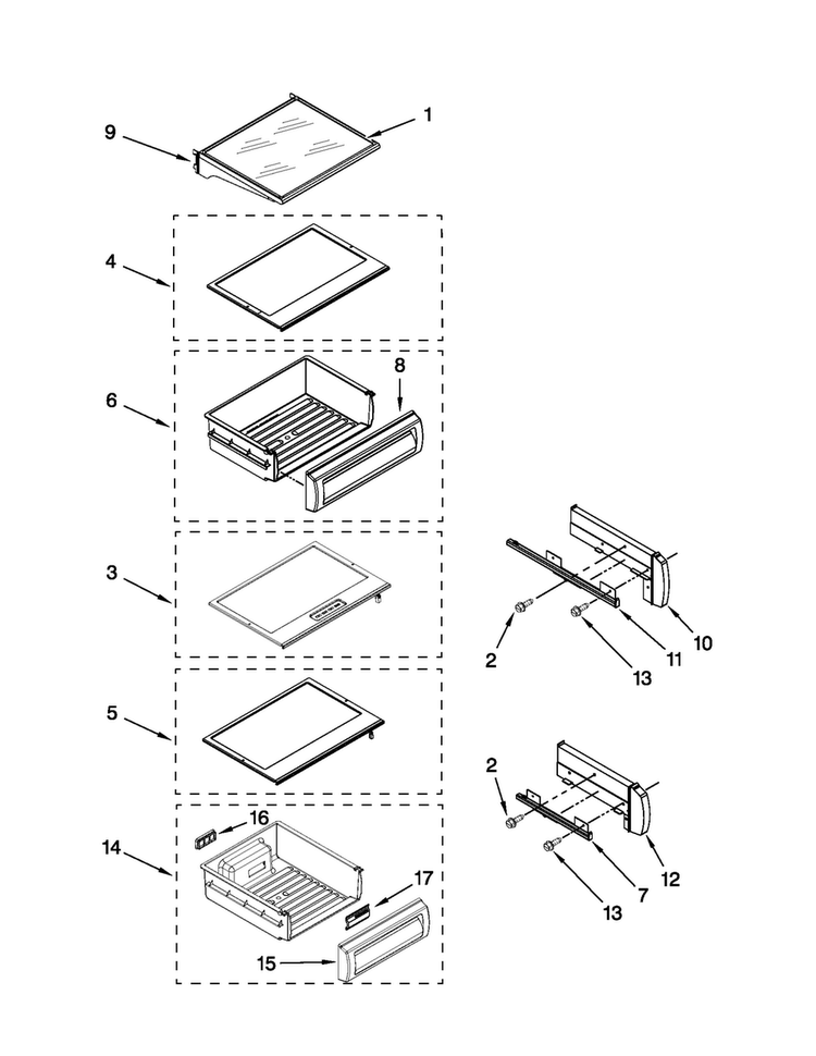 Refrigerator Shelf Parts Diagram and Parts List for JS48NXFXDW03  Jenn-Air Refrigerator