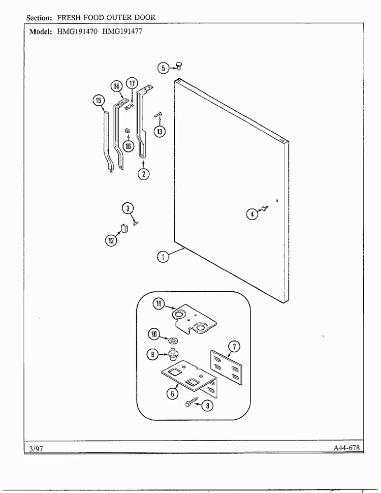 Fresh Food Outer Door Diagram and Parts List for HMG191470  Admiral Refrigerator