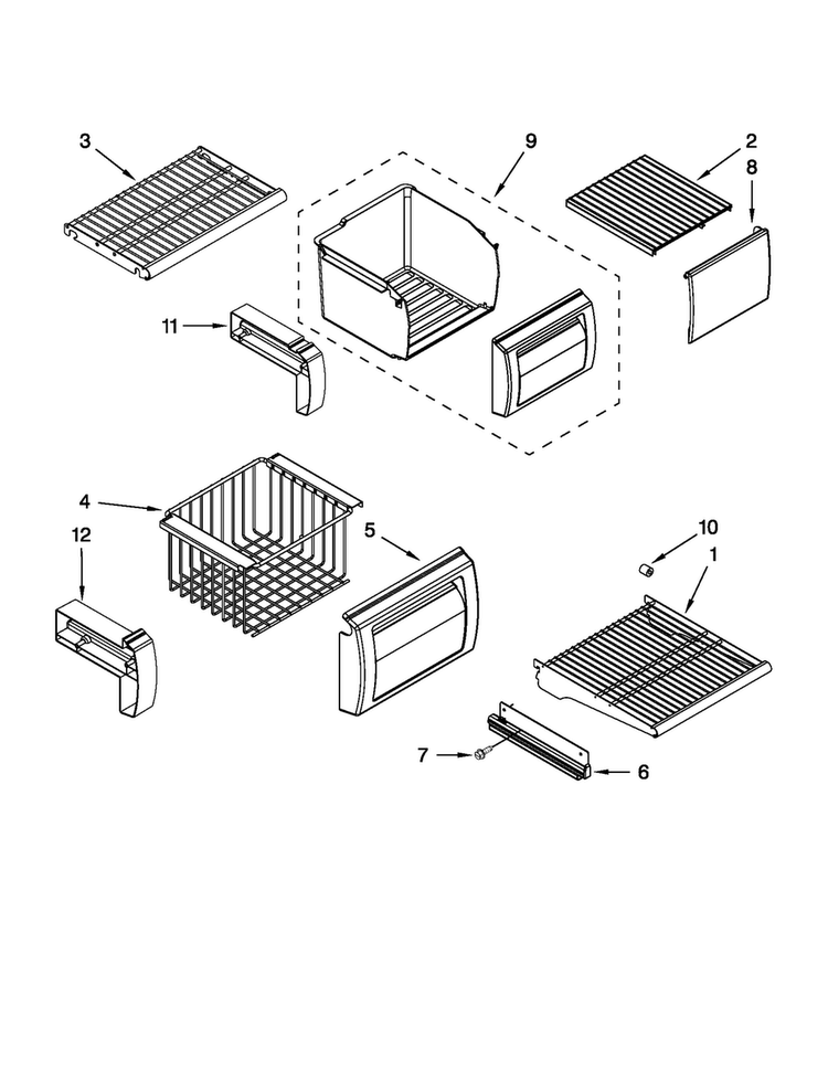 Freezer Shelf Parts Diagram and Parts List for JS42NXFXDW03  Jenn-Air Refrigerator