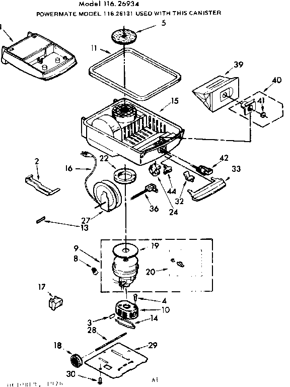 Base Assembly Diagram and Parts List for 11626934  Kenmore Canister Vacuum