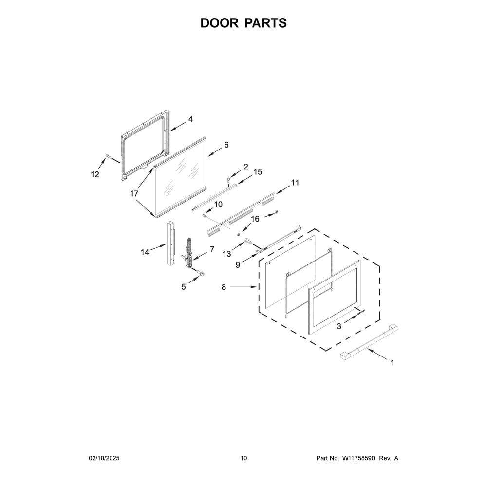 Door Parts Diagram and Parts List for JDS1750ML2  Jenn-Air Range