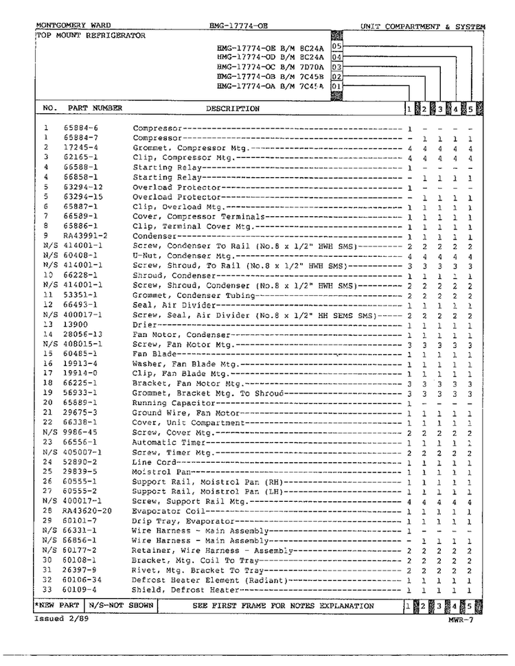 Unit Compartment And System Page 2 Diagram and Parts List for 17774-OA  Admiral Refrigerator
